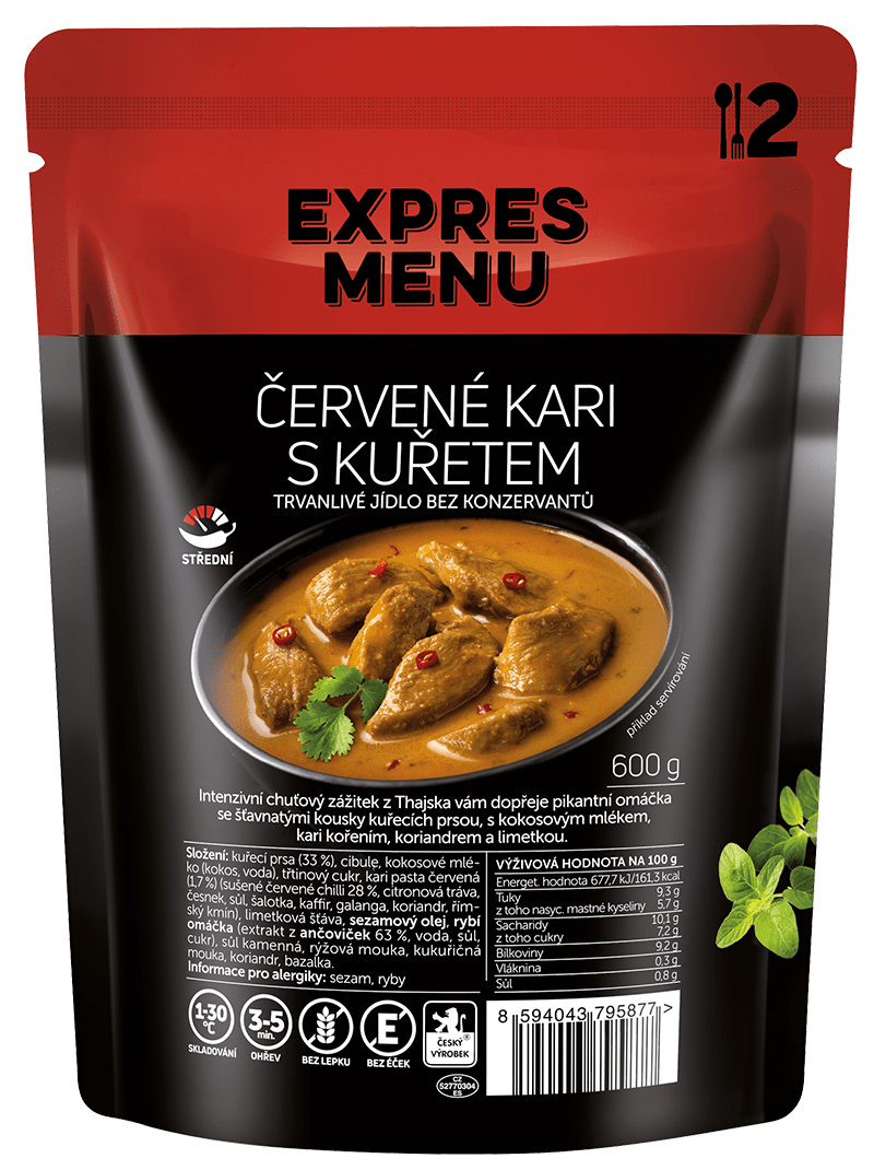 Červené kari s kuřetem (2 porce)